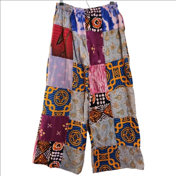 HANDCRAFTED ARTISAN SANTE FE HIPPIE FESTIVAL HAREM WIDE LEG PATCHWORK PANT MED - Picture 9 of 9
